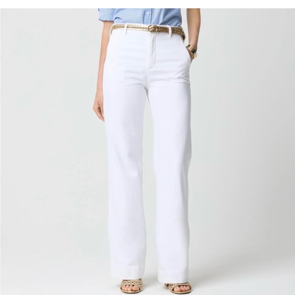 J. Crew White Drapey Denim Trouser Jean with Wide Leg, 28